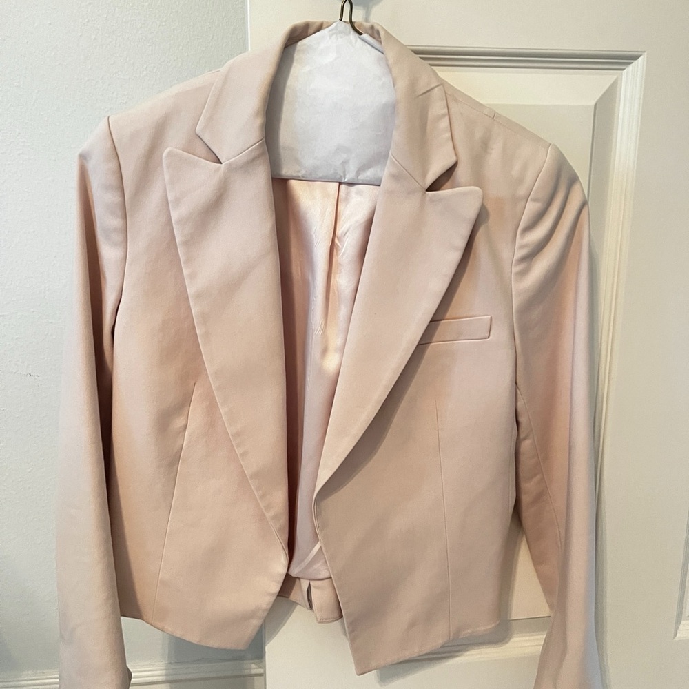French Connection Powder Pink waist long silk jacket.